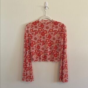 Verdusa Mesh Red Long‎ Sleeve Women's Top with bell sleeves